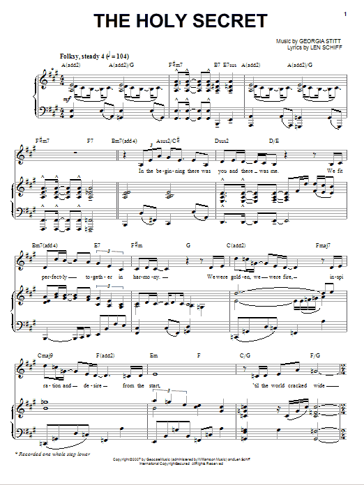 Georgia Stitt The Holy Secret sheet music notes and chords arranged for Piano & Vocal