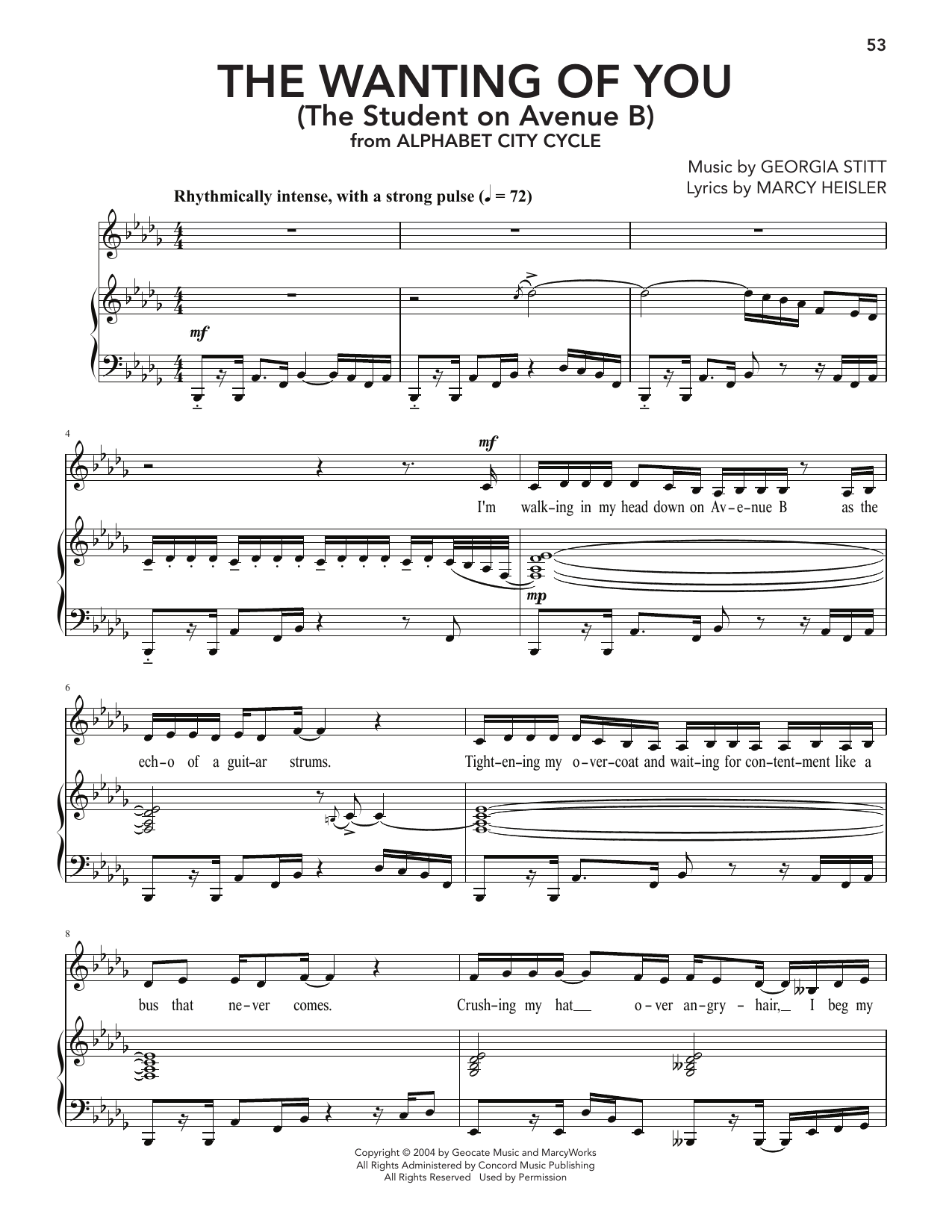Georgia Stitt The Wanting Of You (The Student On Avenue B) sheet music notes and chords arranged for Piano & Vocal