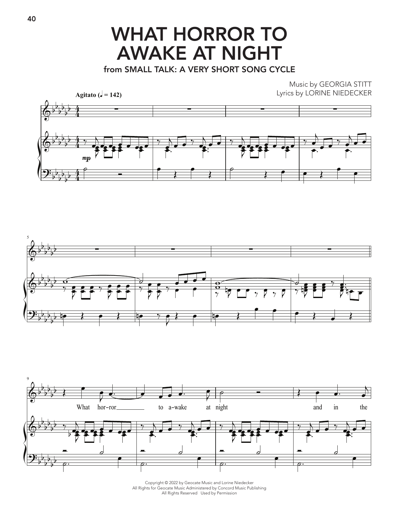 Georgia Stitt What Horror To Awake At Night sheet music notes and chords arranged for Piano & Vocal