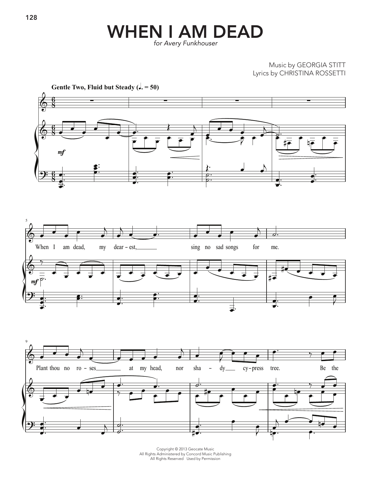 Georgia Stitt When I Am Dead sheet music notes and chords arranged for Piano & Vocal