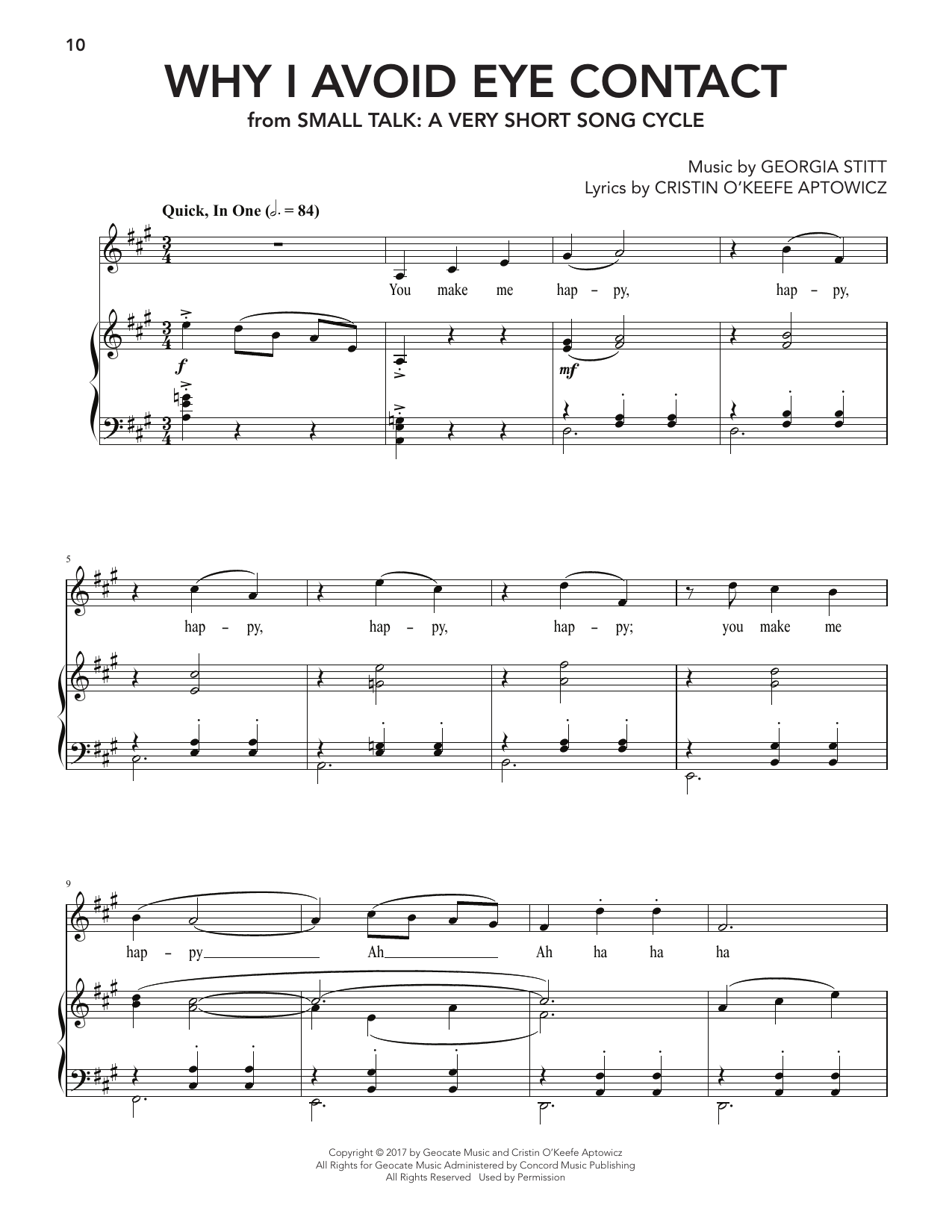 Georgia Stitt Why I Avoid Eye Contact (from Small Talk: A Very Short Song Cycle) sheet music notes and chords arranged for Piano & Vocal