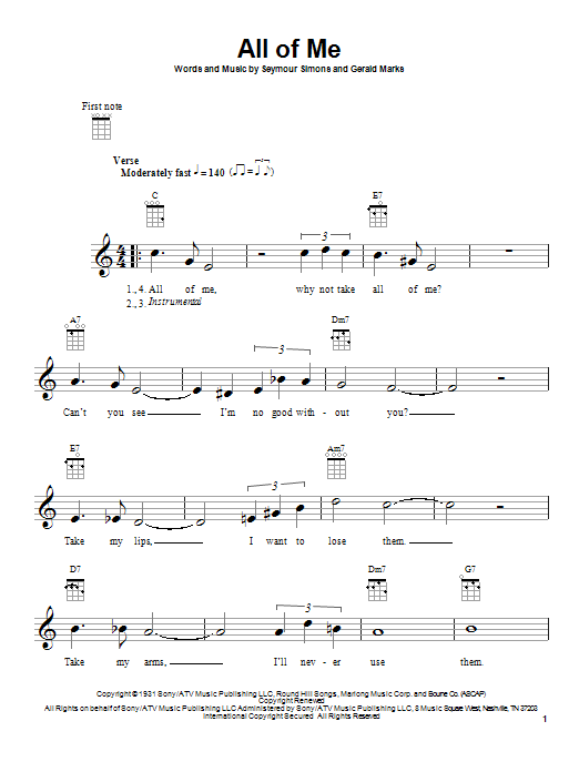 Gerald Marks All Of Me sheet music notes and chords arranged for Clarinet Solo
