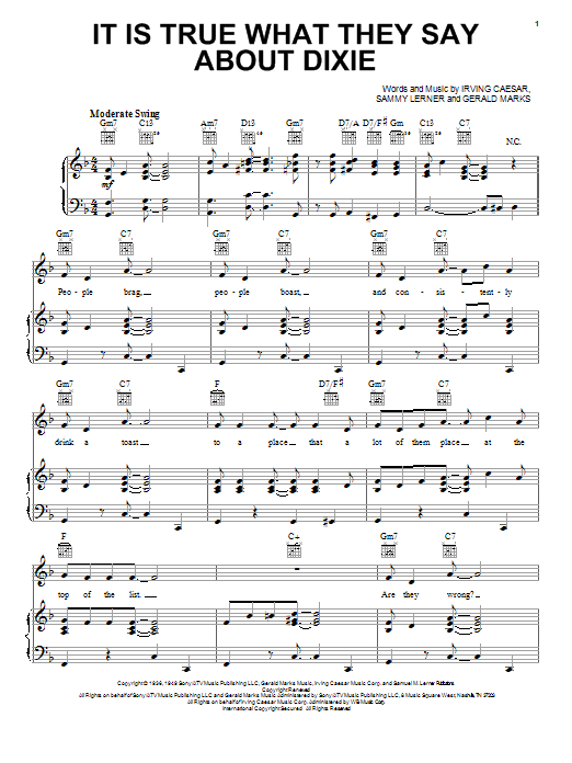 Gerald Marks Is It True What They Say About Dixie sheet music notes and chords arranged for Piano, Vocal & Guitar Chords (Right-Hand Melody)
