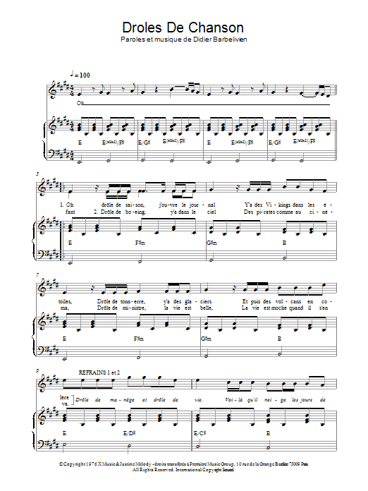 Gerard Lenorman Drole De Chanson sheet music notes and chords arranged for Piano & Vocal