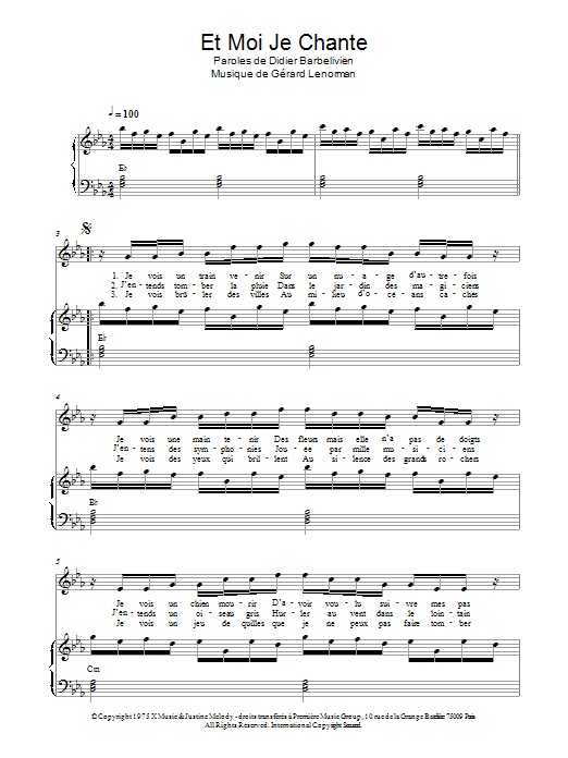 Gerard Lenorman Et Moi Je Chante sheet music notes and chords arranged for Piano & Vocal