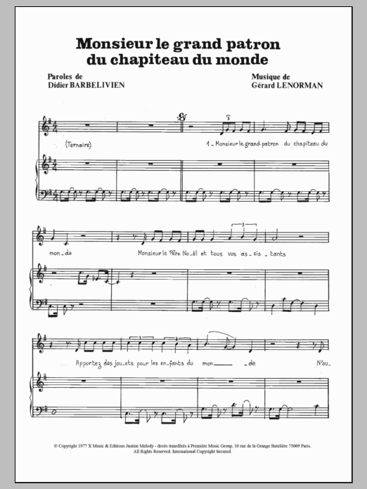 Gerard Lenorman Monsieur Le Grand Patron Du Chapiteau Du Monde sheet music notes and chords arranged for Piano & Vocal