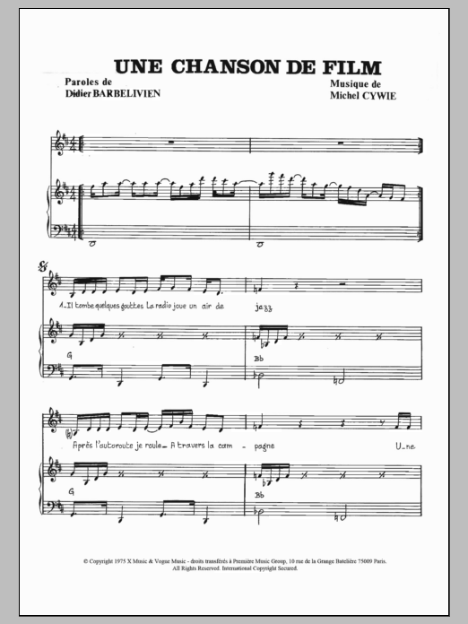 Gerard Manuel Une Chanson De Film sheet music notes and chords arranged for Piano & Vocal