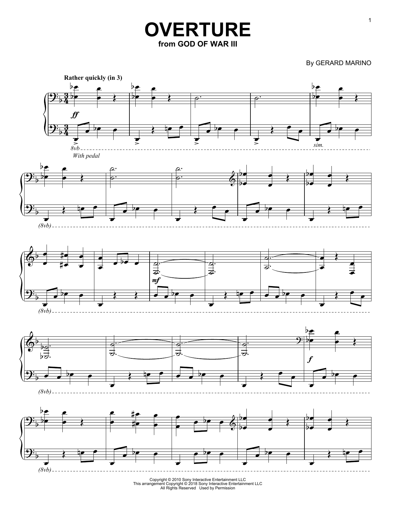 Gerard Marino Overture (from God of War III) sheet music notes and chords arranged for Easy Piano