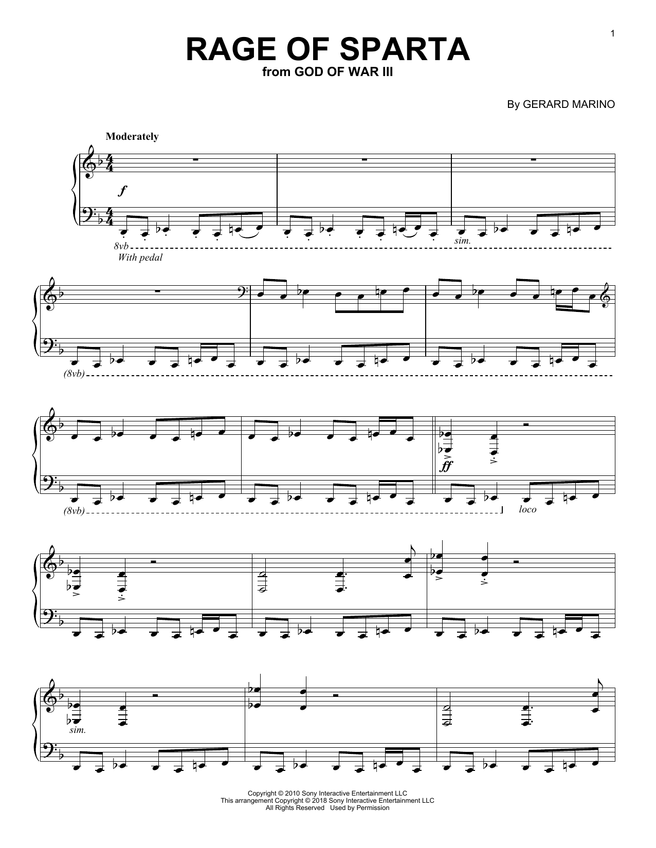 Gerard Marino Rage Of Sparta (from God of War III) sheet music notes and chords arranged for Easy Piano