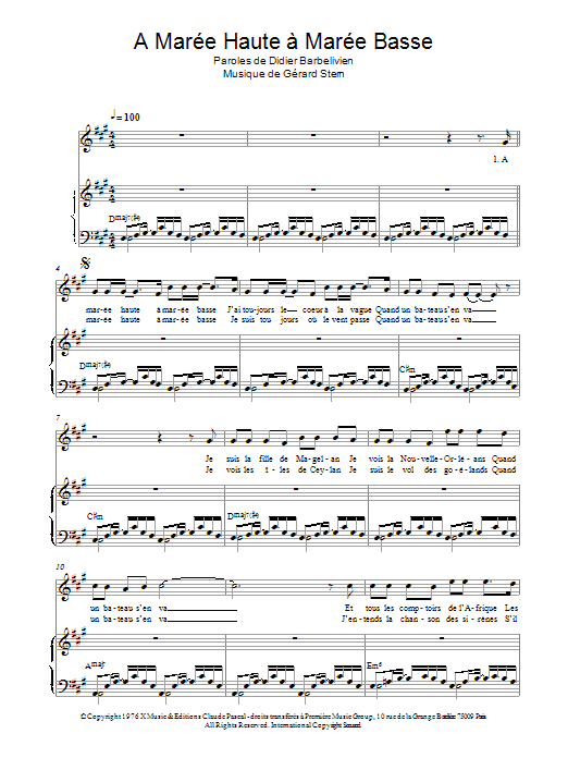 Gerard Stern A Maree Haute A Maree Basse sheet music notes and chords arranged for Piano & Vocal