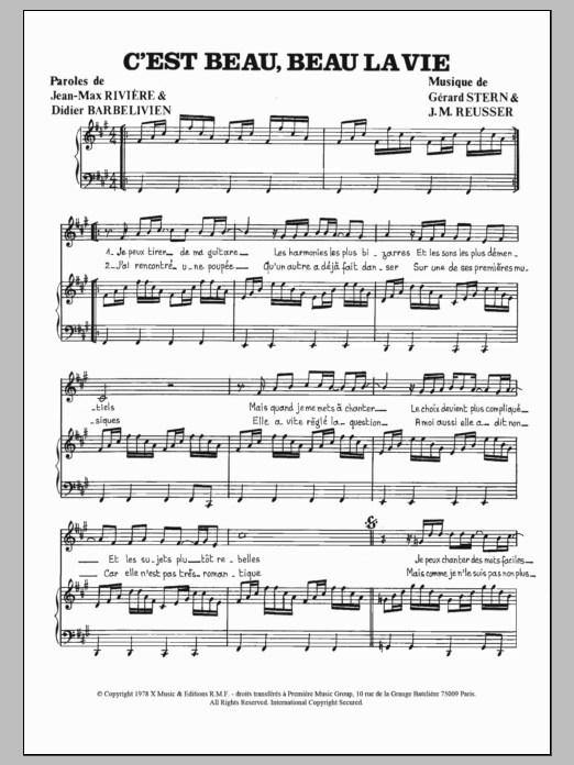 Gerard Stern C'est Beau Beau La Vie sheet music notes and chords arranged for Piano & Vocal