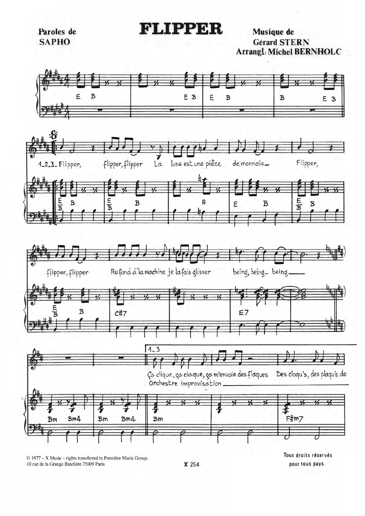Gerard Stern Flipper sheet music notes and chords arranged for Piano & Vocal