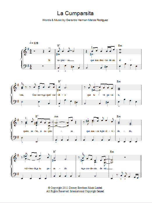 Gerardo Hernan Matos Rodriguez La Cumparsita sheet music notes and chords arranged for Easy Piano