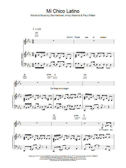 Geri Halliwell Mi Chico Latino sheet music notes and chords arranged for Piano Chords/Lyrics