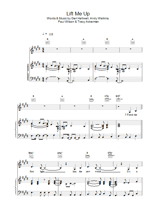 Geri Halliwell Lift Me Up sheet music notes and chords arranged for Piano, Vocal & Guitar Chords