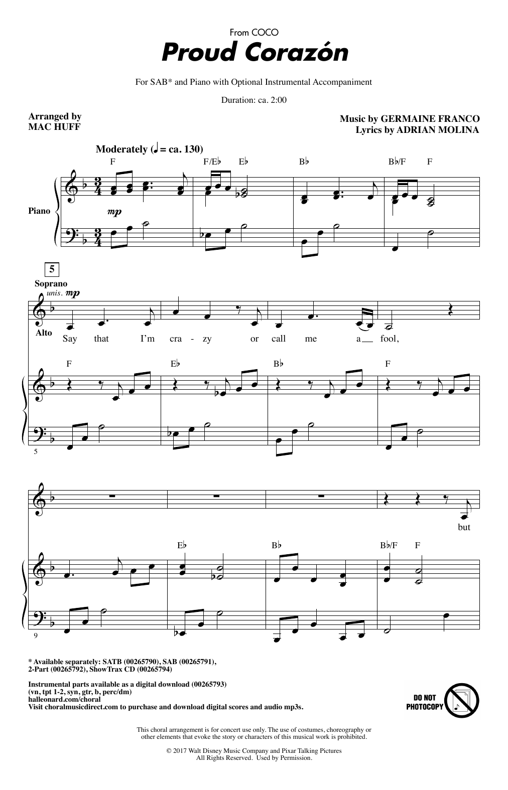 Germaine Franco & Adrian Molina Proud Corazon (from Coco) (arr. Mac Huff) sheet music notes and chords arranged for 2-Part Choir