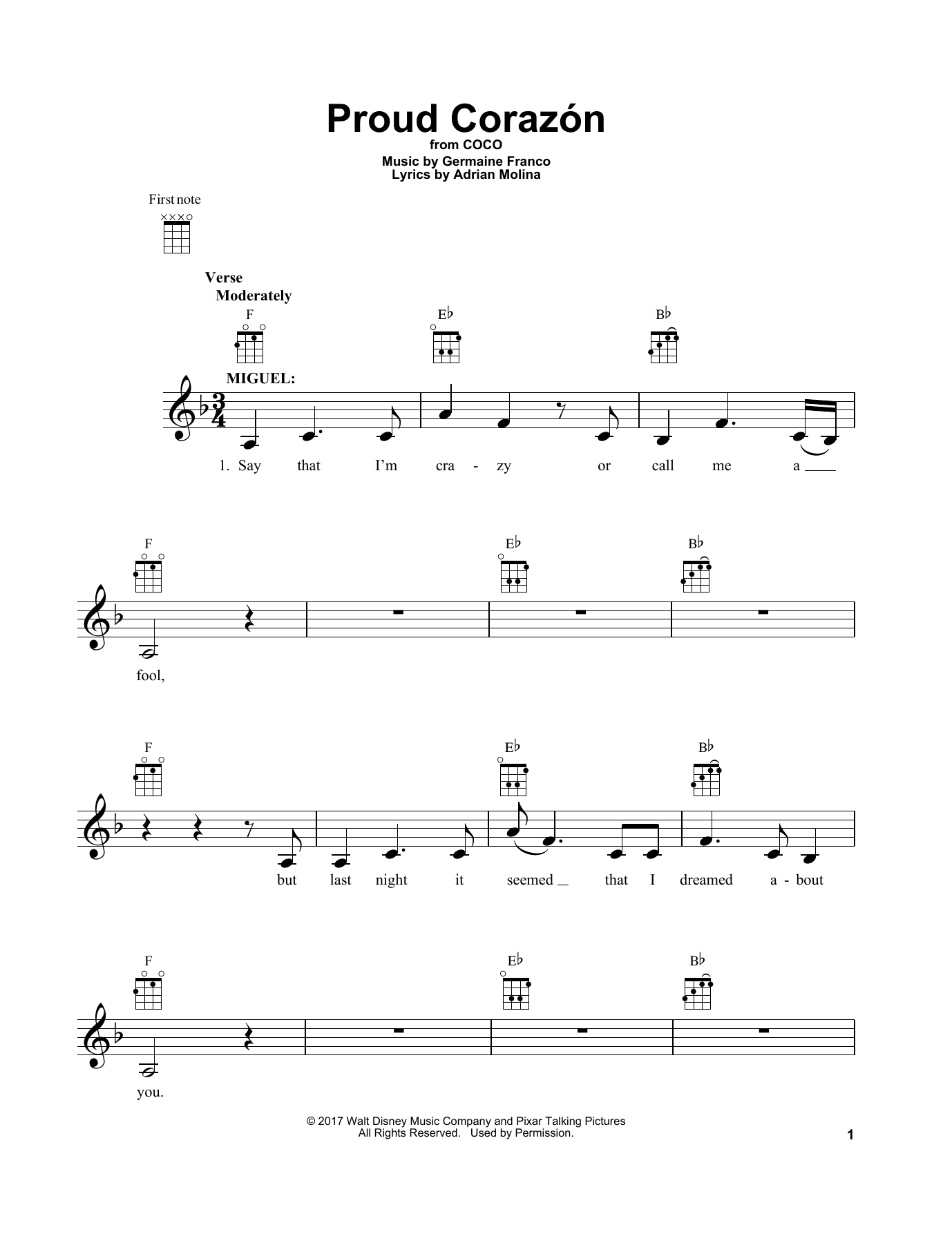 Germaine Franco & Adrian Molina Proud Corazon (from Coco) sheet music notes and chords arranged for Piano & Vocal