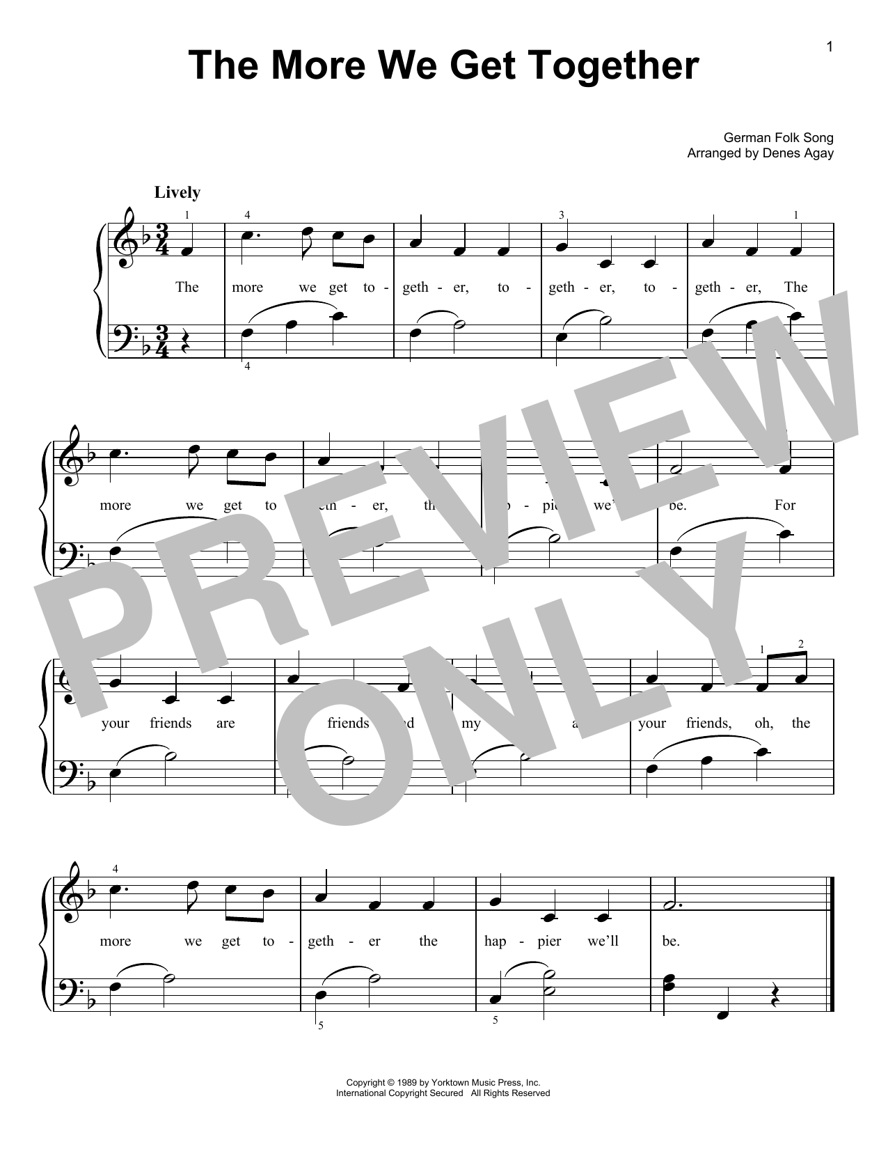 German Folk Song More We Get Together (arr. Denes Agay) sheet music notes and chords arranged for Easy Piano
