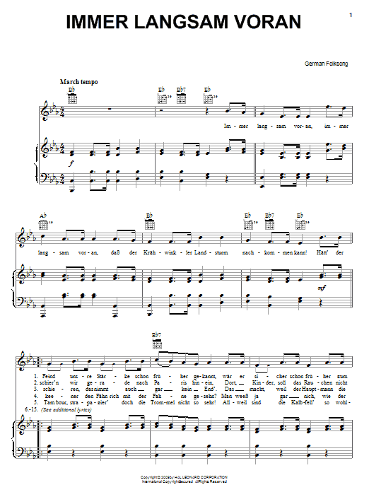 German Folksong Immer Langsam Voran sheet music notes and chords arranged for Piano, Vocal & Guitar Chords (Right-Hand Melody)