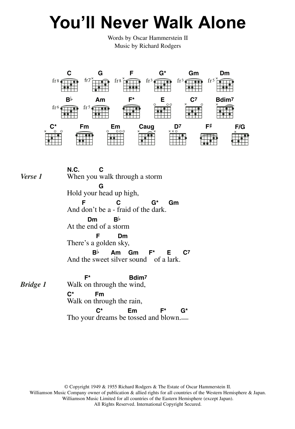 Gerry And The Pacemakers You'll Never Walk Alone sheet music notes and chords arranged for Guitar Chords/Lyrics