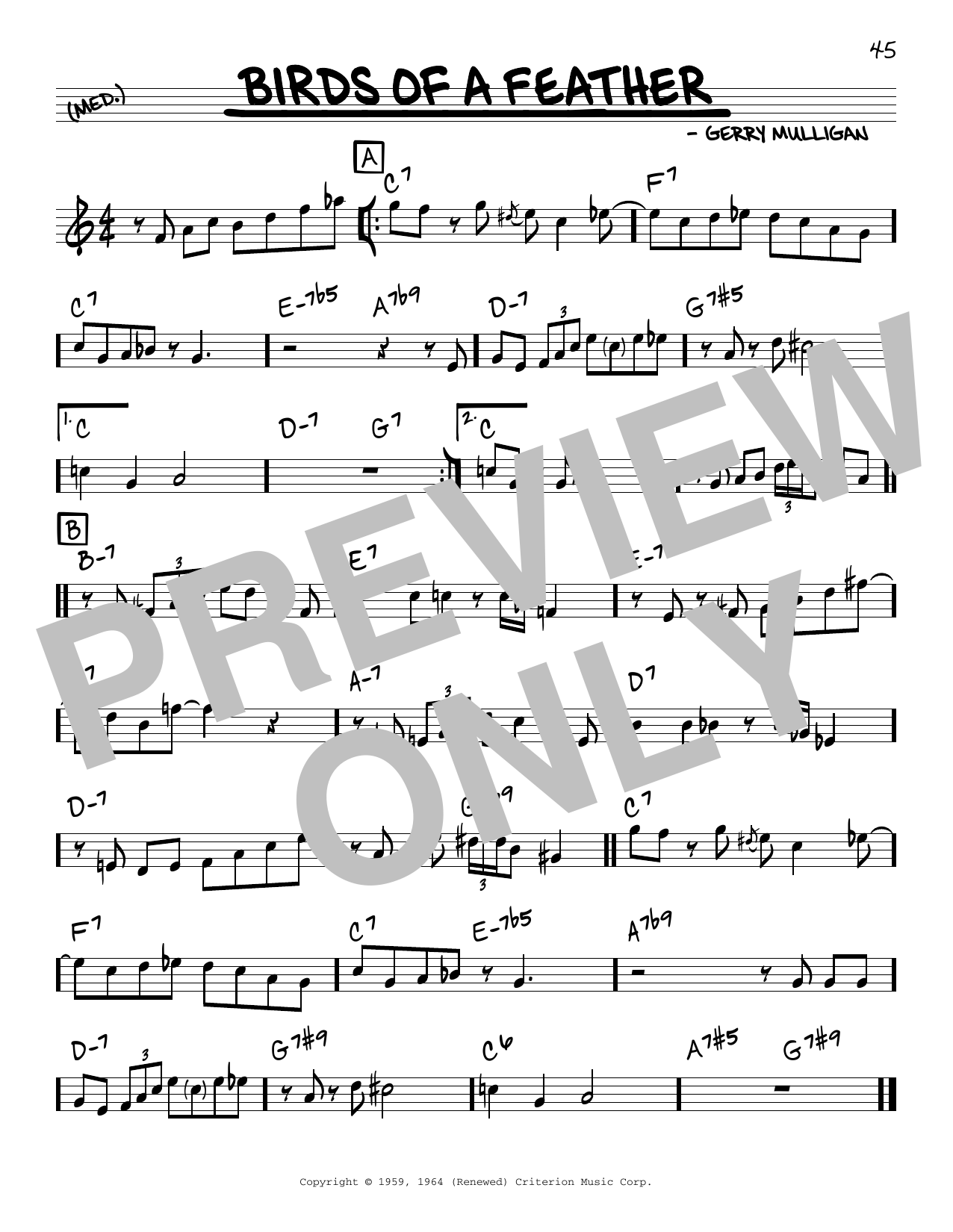 Gerry Mulligan Birds Of A Feather sheet music notes and chords arranged for Real Book – Melody & Chords