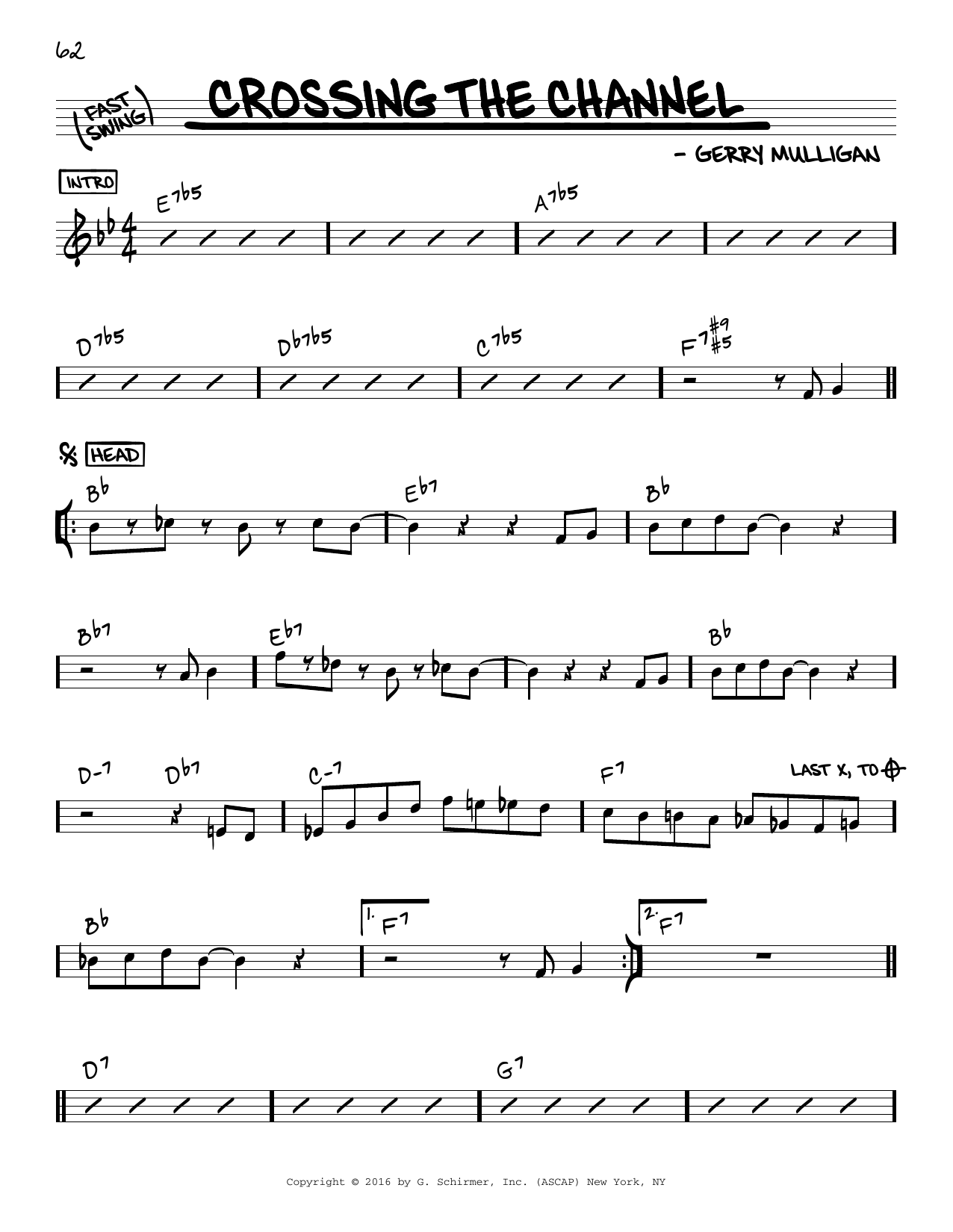 Gerry Mulligan Crossing The Channel sheet music notes and chords arranged for Real Book – Melody & Chords