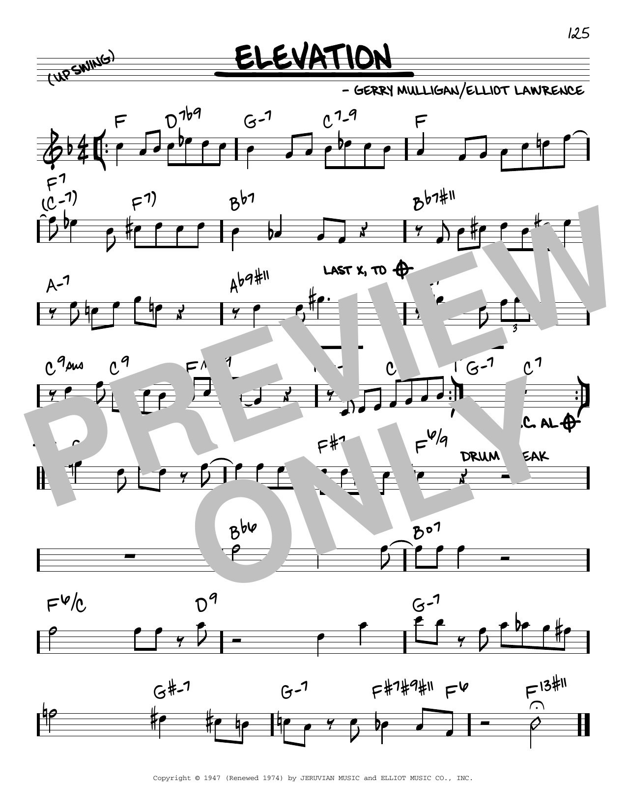 Gerry Mulligan Elevation sheet music notes and chords arranged for Real Book – Melody & Chords