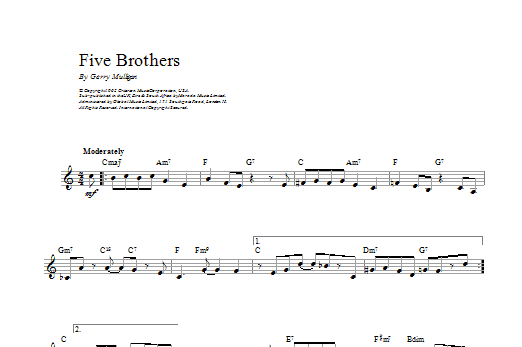Gerry Mulligan Five Brothers sheet music notes and chords arranged for Baritone Sax Transcription