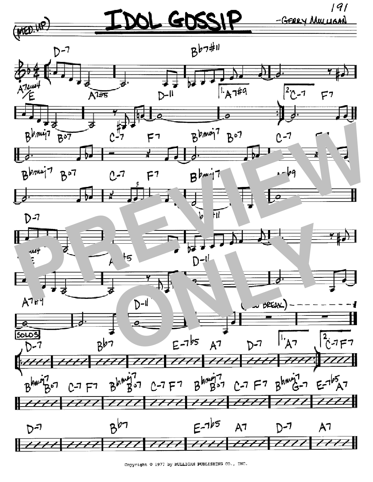 Gerry Mulligan Idol Gossip sheet music notes and chords arranged for Real Book – Melody & Chords – C Instruments