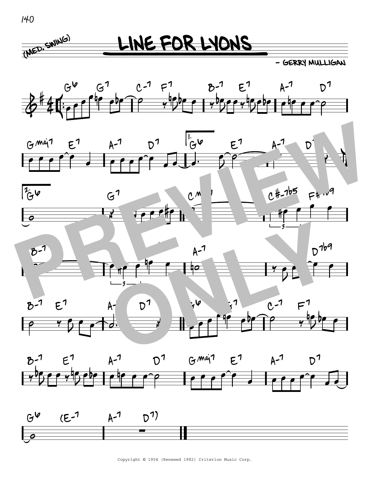 Gerry Mulligan Line For Lyons sheet music notes and chords arranged for Real Book – Melody & Chords – C Instruments