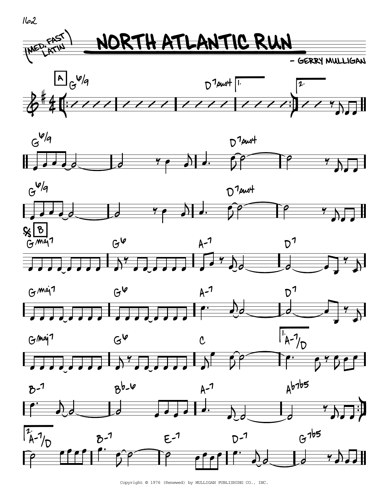 Gerry Mulligan North Atlantic Run sheet music notes and chords arranged for Real Book – Melody & Chords – C Instruments