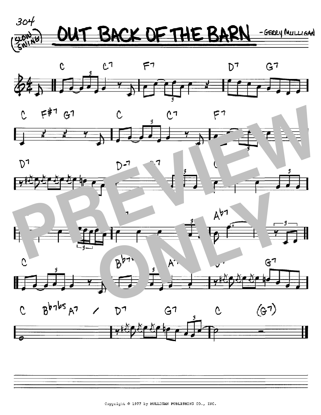 Gerry Mulligan Out Back Of The Barn sheet music notes and chords arranged for Real Book – Melody & Chords – C Instruments