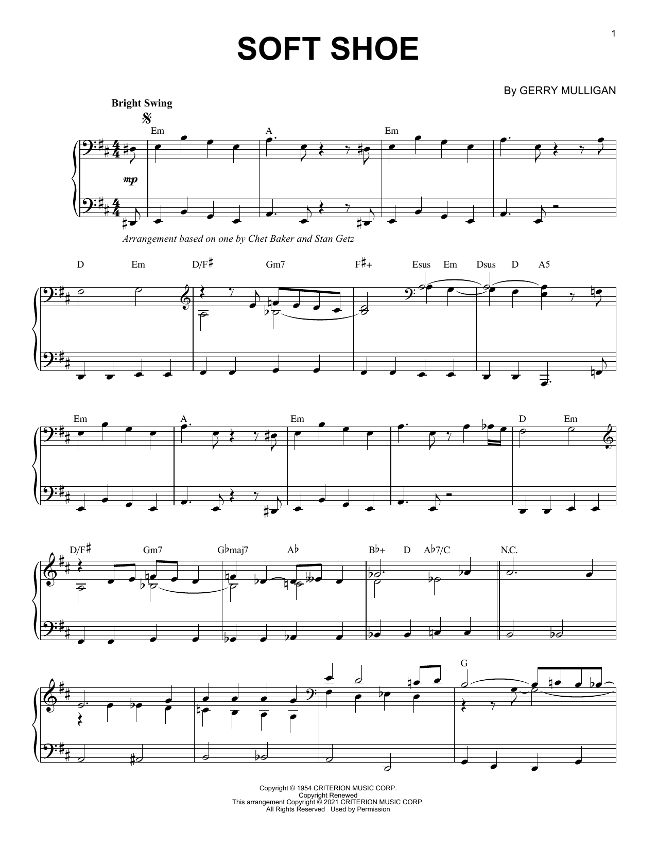 Gerry Mulligan Soft Shoe [Jazz version] (arr. Brent Edstrom) sheet music notes and chords arranged for Piano Solo