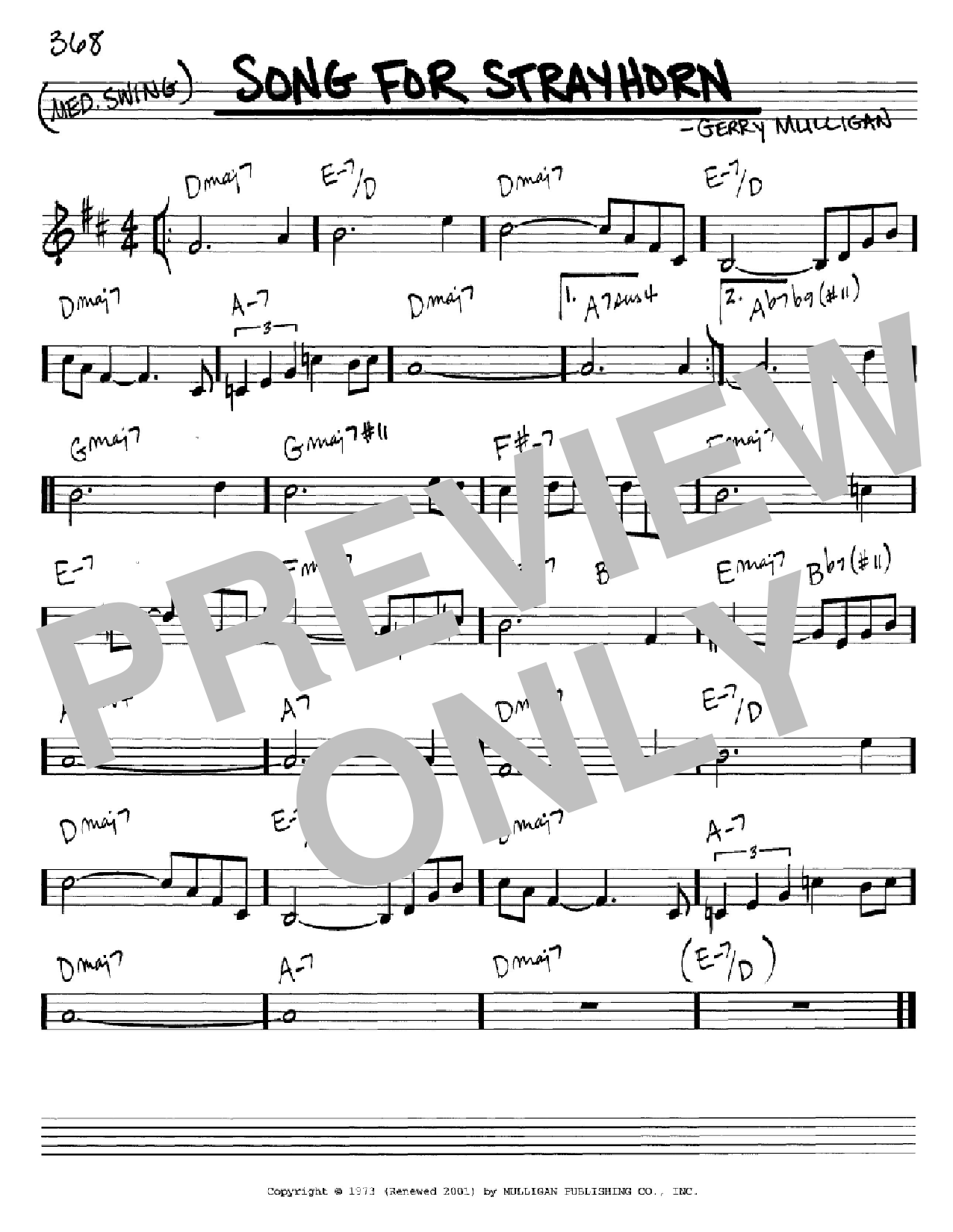 Gerry Mulligan Song For Strayhorn sheet music notes and chords arranged for Real Book – Melody & Chords – C Instruments