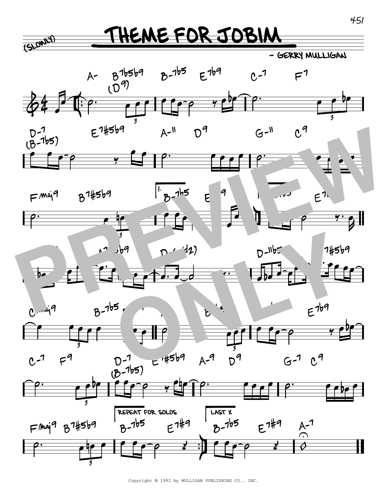 Gerry Mulligan Theme For Jobim sheet music notes and chords arranged for Real Book – Melody & Chords