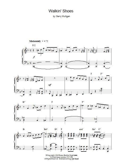 Gerry Mulligan Walkin' Shoes sheet music notes and chords arranged for Baritone Sax Transcription