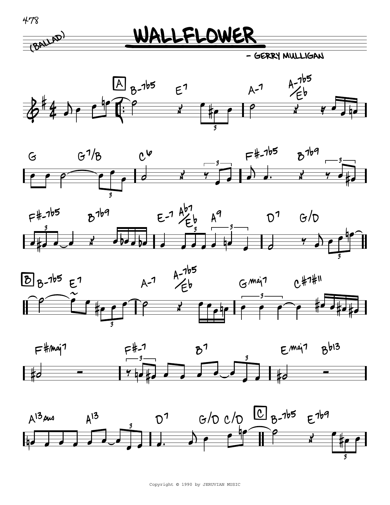 Gerry Mulligan Wallflower sheet music notes and chords arranged for Real Book – Melody & Chords