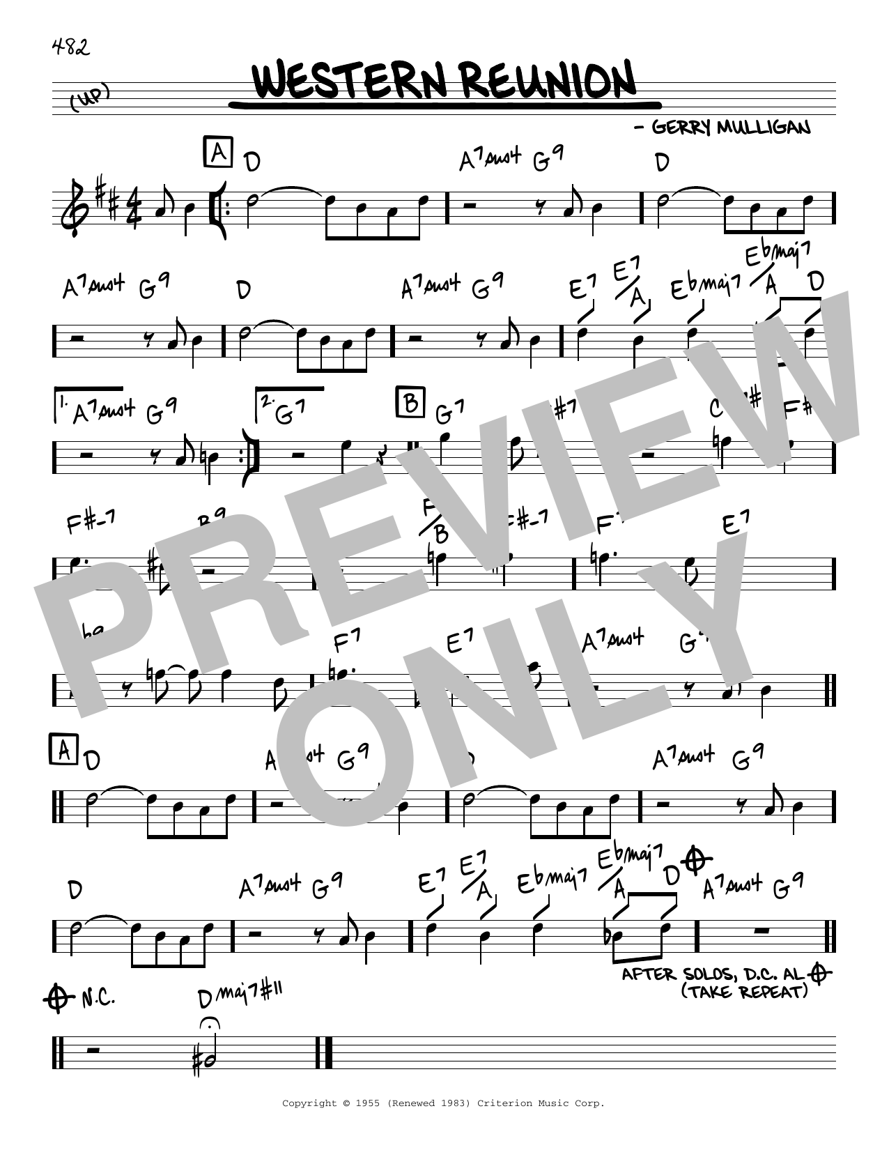 Gerry Mulligan Western Reunion sheet music notes and chords arranged for Real Book – Melody & Chords