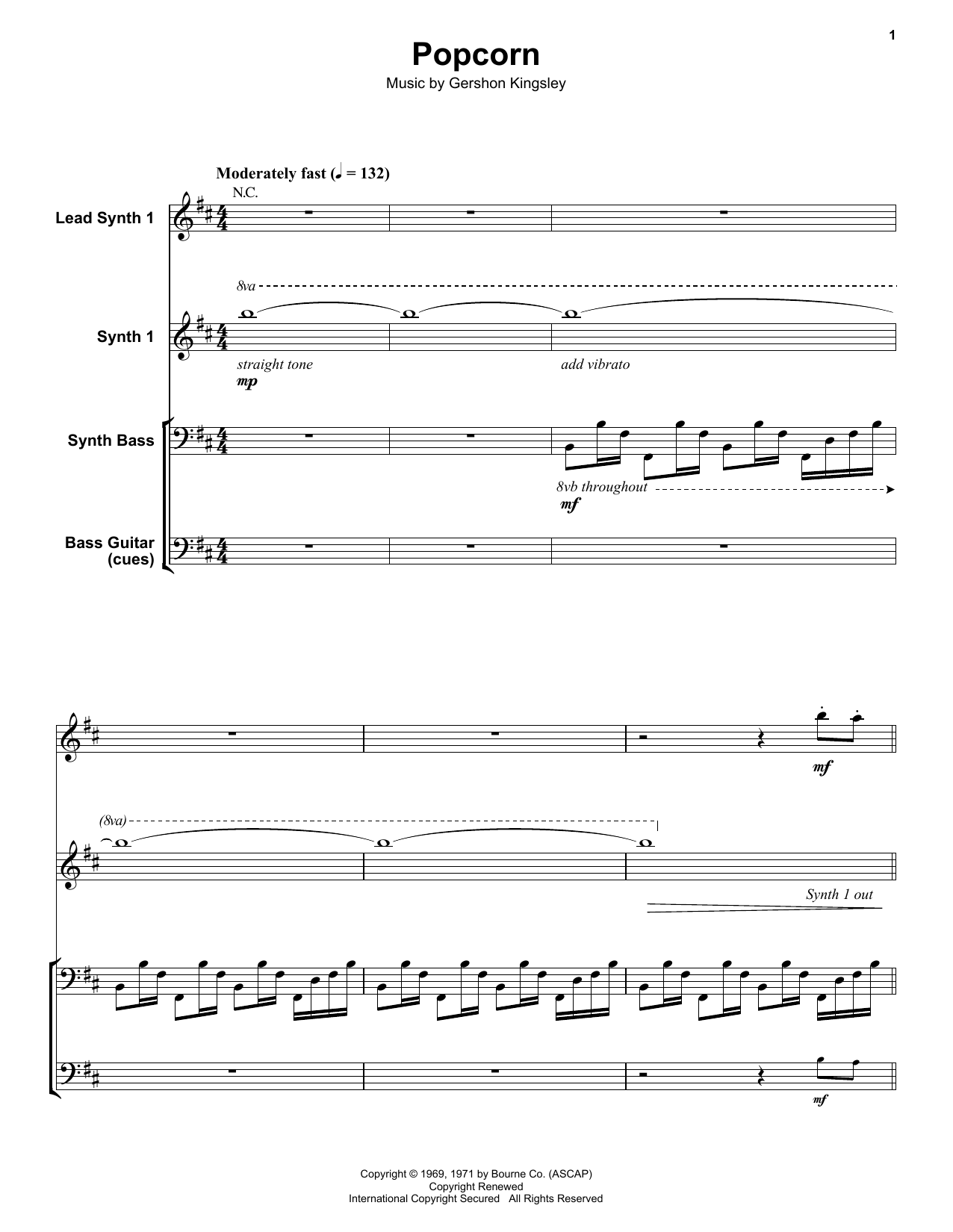 Gershon Kingsley Popcorn sheet music notes and chords arranged for Keyboard Transcription