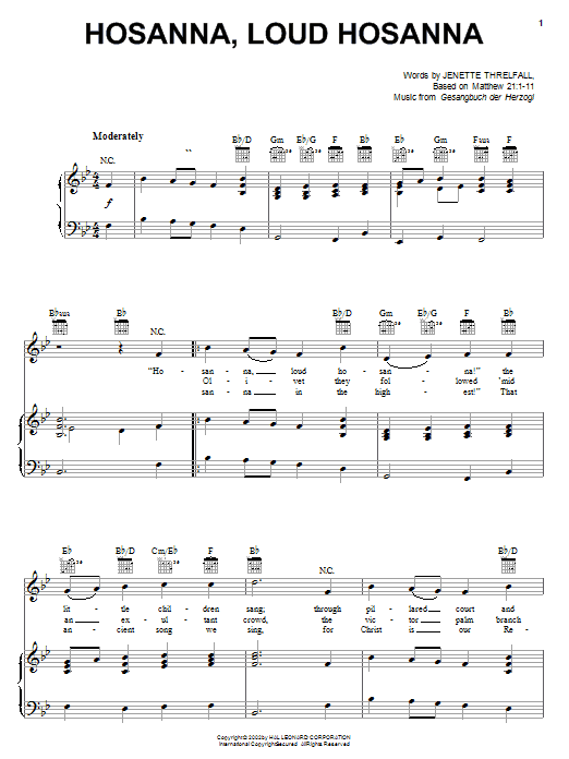 Gesangbuch der Herzogl Hosanna, Loud Hosanna sheet music notes and chords arranged for Piano, Vocal & Guitar Chords (Right-Hand Melody)