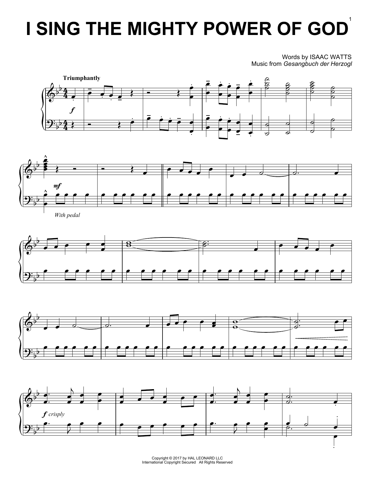 Gesangbuch der Herzogl I Sing The Mighty Power Of God sheet music notes and chords arranged for Piano Solo
