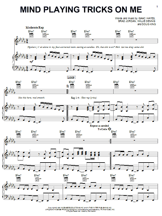 Geto Boys Mind Playing Tricks On Me sheet music notes and chords arranged for Piano, Vocal & Guitar Chords (Right-Hand Melody)