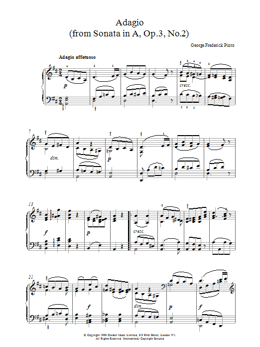 G.F Pinto Adagio Op3 No2 sheet music notes and chords arranged for Piano Solo