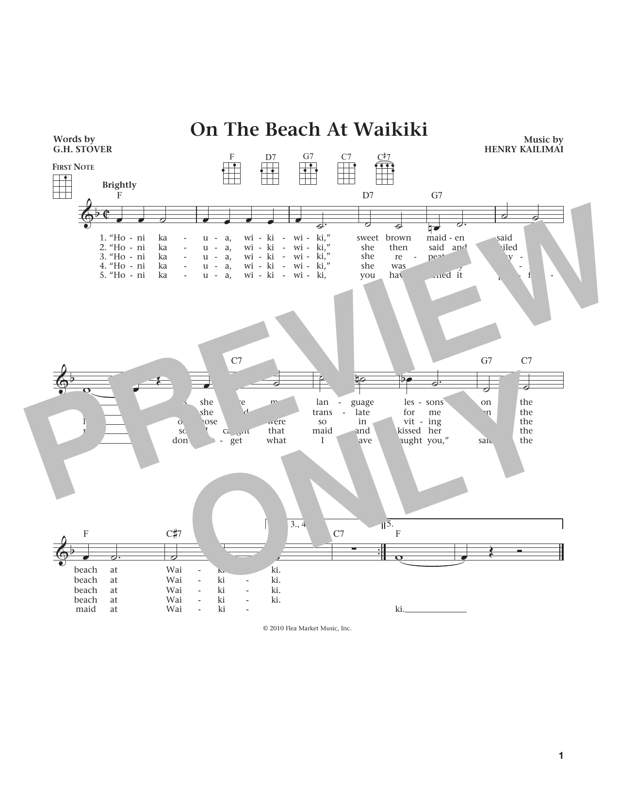 G.H. Stover On The Beach At Waikiki (from The Daily Ukulele) (arr. Liz and Jim Beloff) sheet music notes and chords arranged for Ukulele