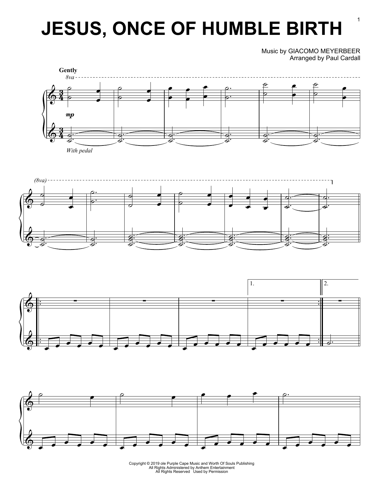 Giacomo Meyerbeer and Parley P. Pratt Jesus Once Of Humble Birth (arr. Paul Cardall) sheet music notes and chords arranged for Piano Solo