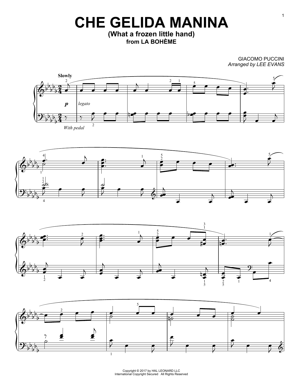 Giacomo Puccini Che gelida manina from La Bohème (arr. Lee Evans) sheet music notes and chords arranged for Piano Solo