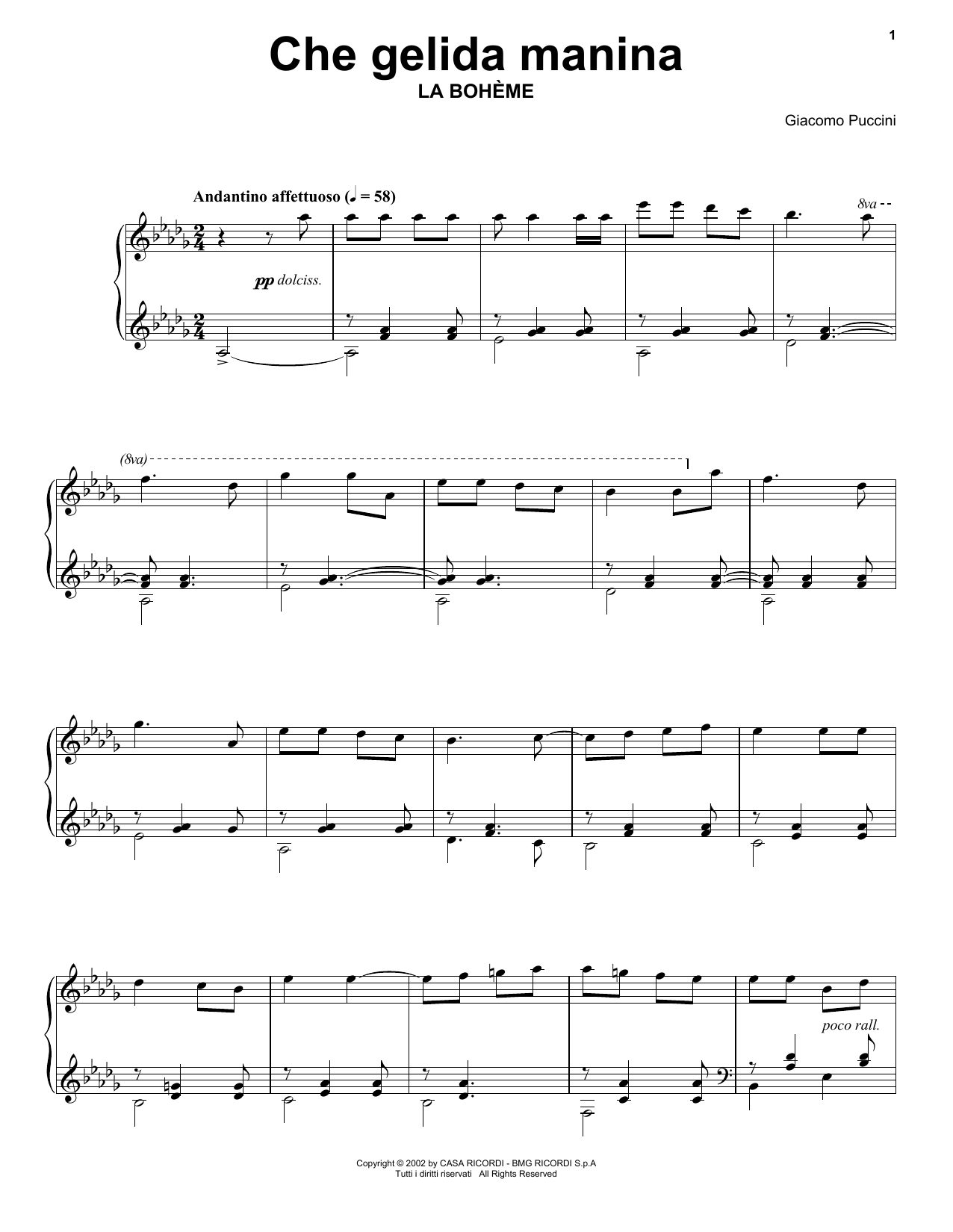 Giacomo Puccini Che gelida manina from La Bohème sheet music notes and chords arranged for Piano Solo