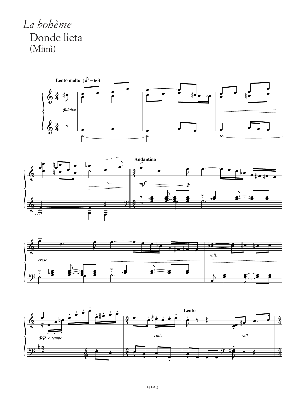 Giacomo Puccini Donde lieta uscì (from La Bohème) sheet music notes and chords arranged for Piano Solo