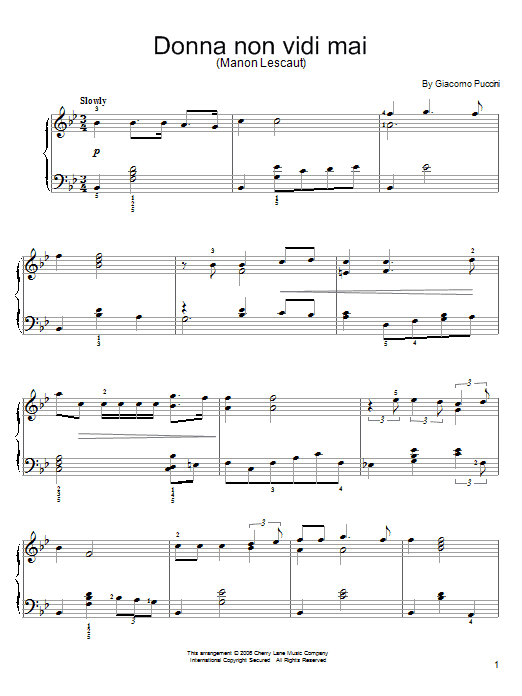 Giacomo Puccini Donna Non Vidi Mai sheet music notes and chords arranged for Easy Piano Solo