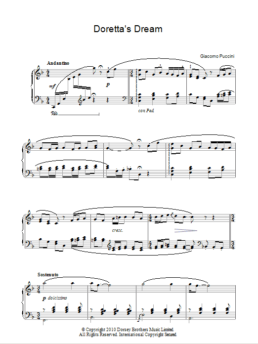 Giacomo Puccini Doretta's Dream sheet music notes and chords arranged for Piano Solo